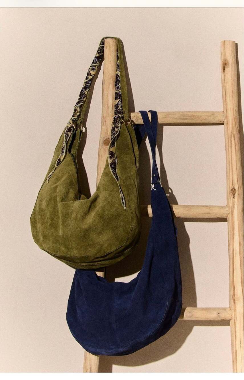 Current $98! Free People Roma Suede Tote Olive Green Hobo Handbag - Picture 2 of 7